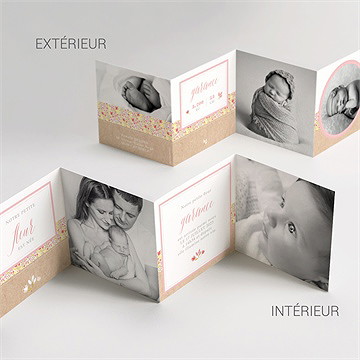 Faire-part naissance kraft et liberty - Vue détaillée