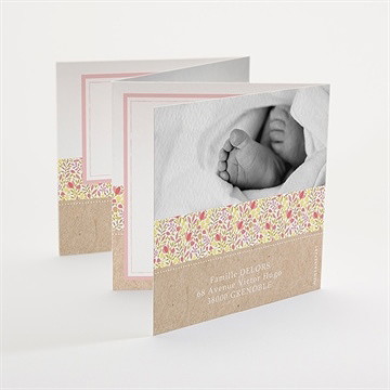 Faire-part naissance kraft et liberty - Dos du faire-part