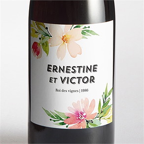 Etiquette de bouteille mariage fleurs et champetre