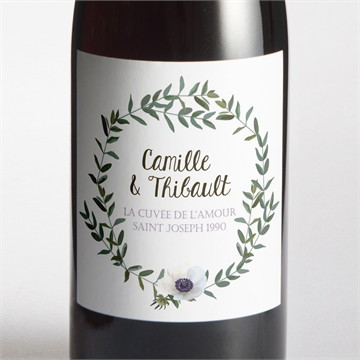 Etiquette de bouteille mariage couronne d'olivier