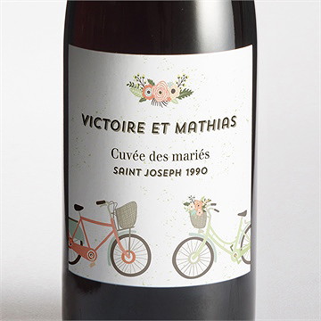 Etiquette de bouteille mariage en tandem