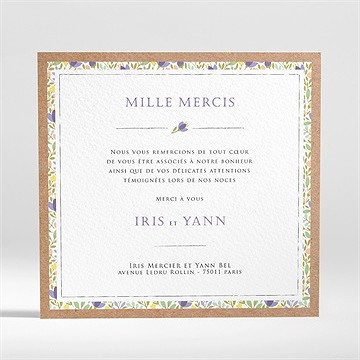 Remerciement mariage kraft et floral - Dos de la carte