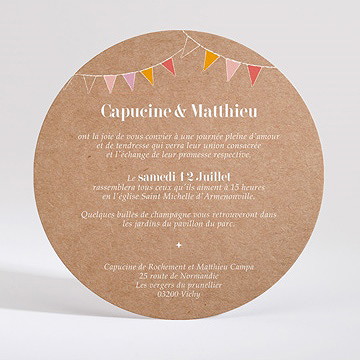 Faire-part mariage banderoles & kraft - Dos du faire-part