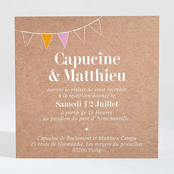 Carton d'invitation mariage banderoles & kraft