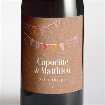 Etiquette de bouteille mariage banderoles & kraft