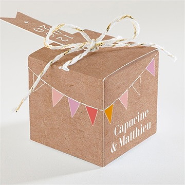 Boîte de dragées mariage banderoles & kraft - Dos de la boîte
