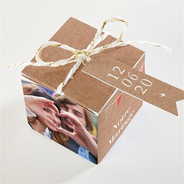 Boîte de dragées mariage banderoles & kraft - Dessus de la boîte