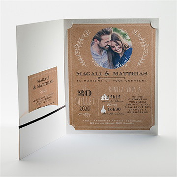 Faire-part mariage kraft vintage - Intérieur de la pochette