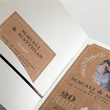 Faire-part mariage kraft vintage - Détail du faire-part
