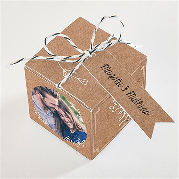 Boîte de dragées mariage kraft vintage - Dessus de la boîte