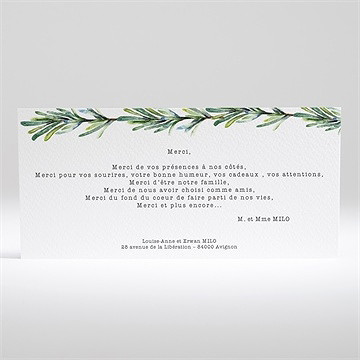 Remerciement mariage poésie et photo - Dos du carton de remerciements