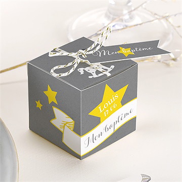 Boîte de dragées baptême cheval à bascule ardoise