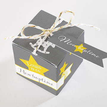 Boîte de dragées baptême cheval à bascule ardoise - Dessus de la boîte