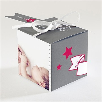 Boîte de dragées baptême joli cheval à bascule - Dos de la boîte