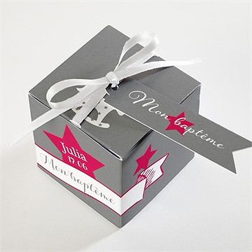 Boîte de dragées baptême joli cheval à bascule - Dessus de la boîte