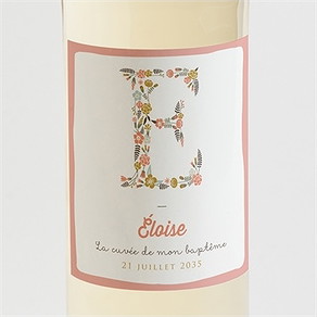 Etiquette de bouteille baptême initiales à motifs