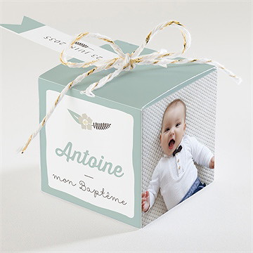 Boîte de dragées baptême alphabet original - Dos de la boîte