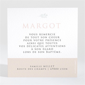 Remerciement baptême poésie minimaliste - Dos de la carte