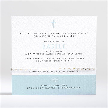Faire-part de baptême filigrane pastel - Dos du faire-part