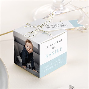 Boîte de dragées baptême filigrane pastel