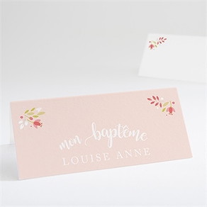 Marque-place baptême douceur végétale rose
