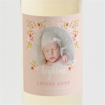 Etiquette de bouteille baptême douceur végétale rose