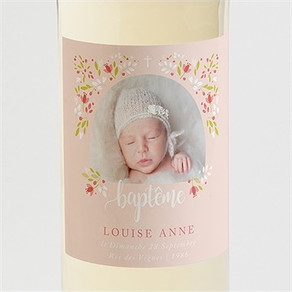 Etiquette de bouteille baptême douceur végétale rose
