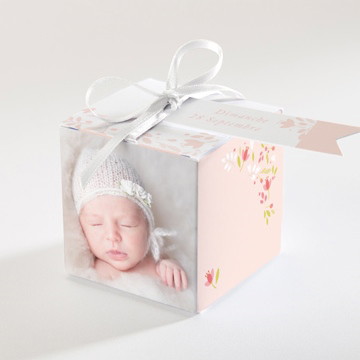 Boîte de dragées baptême douceur végétale rose