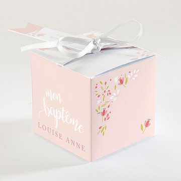 Boîte de dragées baptême douceur végétale rose - Dos de la boîte