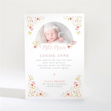 Remerciement baptême douceur végétale rose