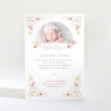 Remerciement baptême douceur végétale rose