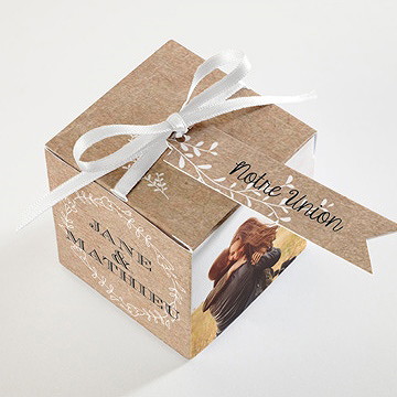 Boîte de dragées mariage kraft en folie - Dessus de la boîte