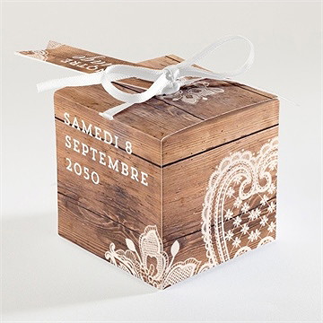 Boîte de dragées mariage boisé - Dos de la boîte