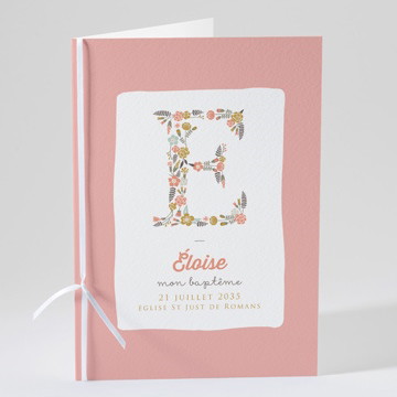 Livret de messe baptême initiales à motifs étiquette