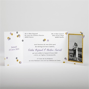 Faire-part mariage doux confettis - Intérieur du faire-part