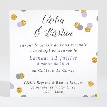Carton d'invitation mariage doux confettis