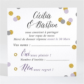 Carton réponse mariage doux confettis