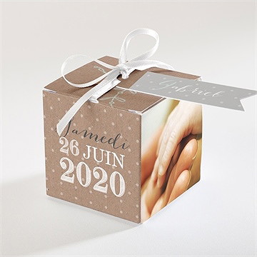 Boîte de dragées baptême pictos rond et kraft