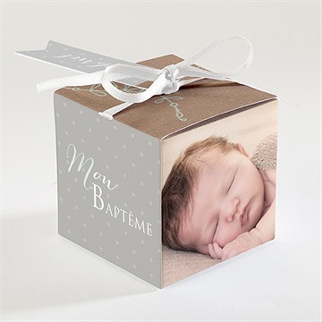 Boîte de dragées baptême pictos rond et kraft - Dos de la boîte
