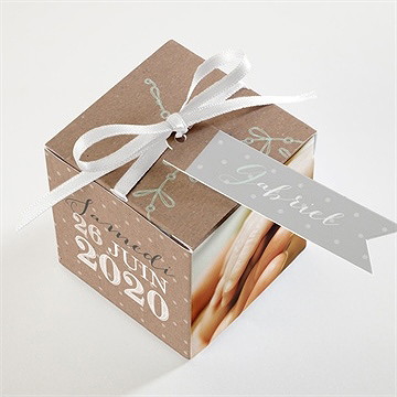 Boîte de dragées baptême pictos rond et kraft - Dessus de la boîte