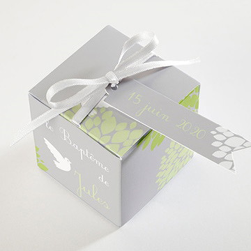 Boîte de dragées baptême cadre végétal chic - Dessus de la boîte