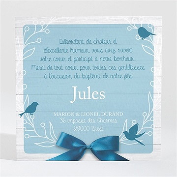 Remerciement baptême noeud et croix - Dos de la carte