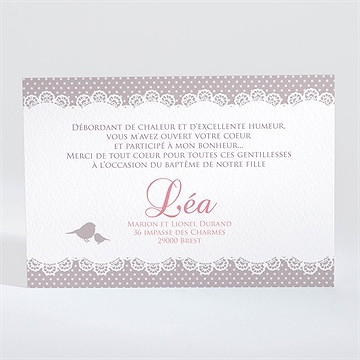 Remerciement baptême rondeur et douceur ! - Dos de la carte