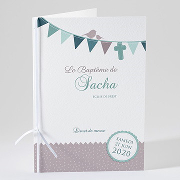 Livret de messe baptême colombe et banderoles