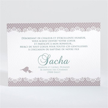 Remerciement baptême colombe et banderoles - Dos de la carte