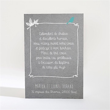 Remerciement baptême découpe originale - Dos de la carte