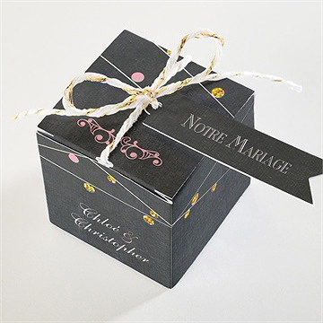 Boîte de dragées mariage ardoise élégante et étiquettes - Dessus de la boîte