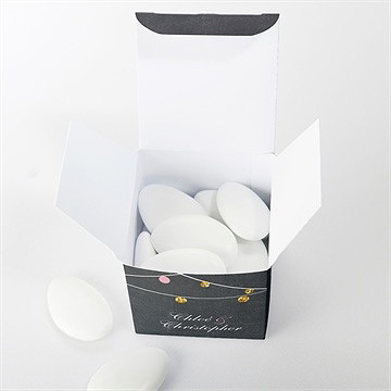 Boîte de dragées mariage ardoise élégante et étiquettes - Intérieur de la boîte