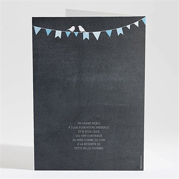 Livret de messe baptême fanions bleus sur ardoise - Dos du livret