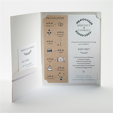 Faire-part mariage avec programme - Intérieur de la pochette